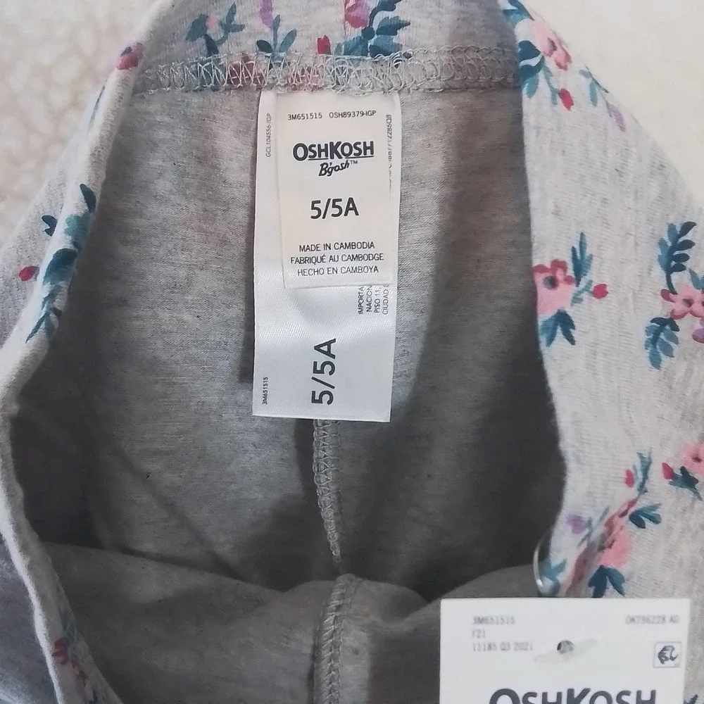 OshKosh Cotton Blend Leggings Size 5 in Gray w/‎ Floral Print